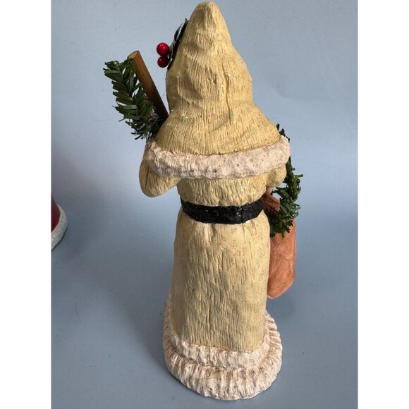 Vintage Folk Art Santa Figurine 7.5" Hand-Painted Resin With Sack & Garland - Picture 6 of 8